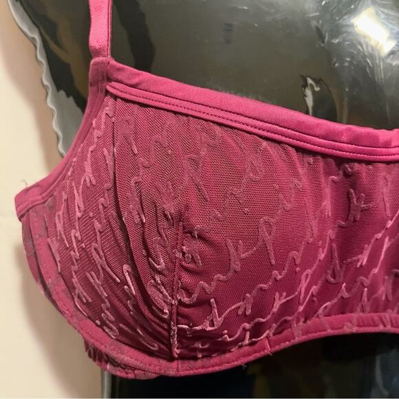 PINK Victoria’s Secret Size L Push-Up Bra Mesh Logo Berry Purple Padded Y2K Alt - Picture 2 of 7